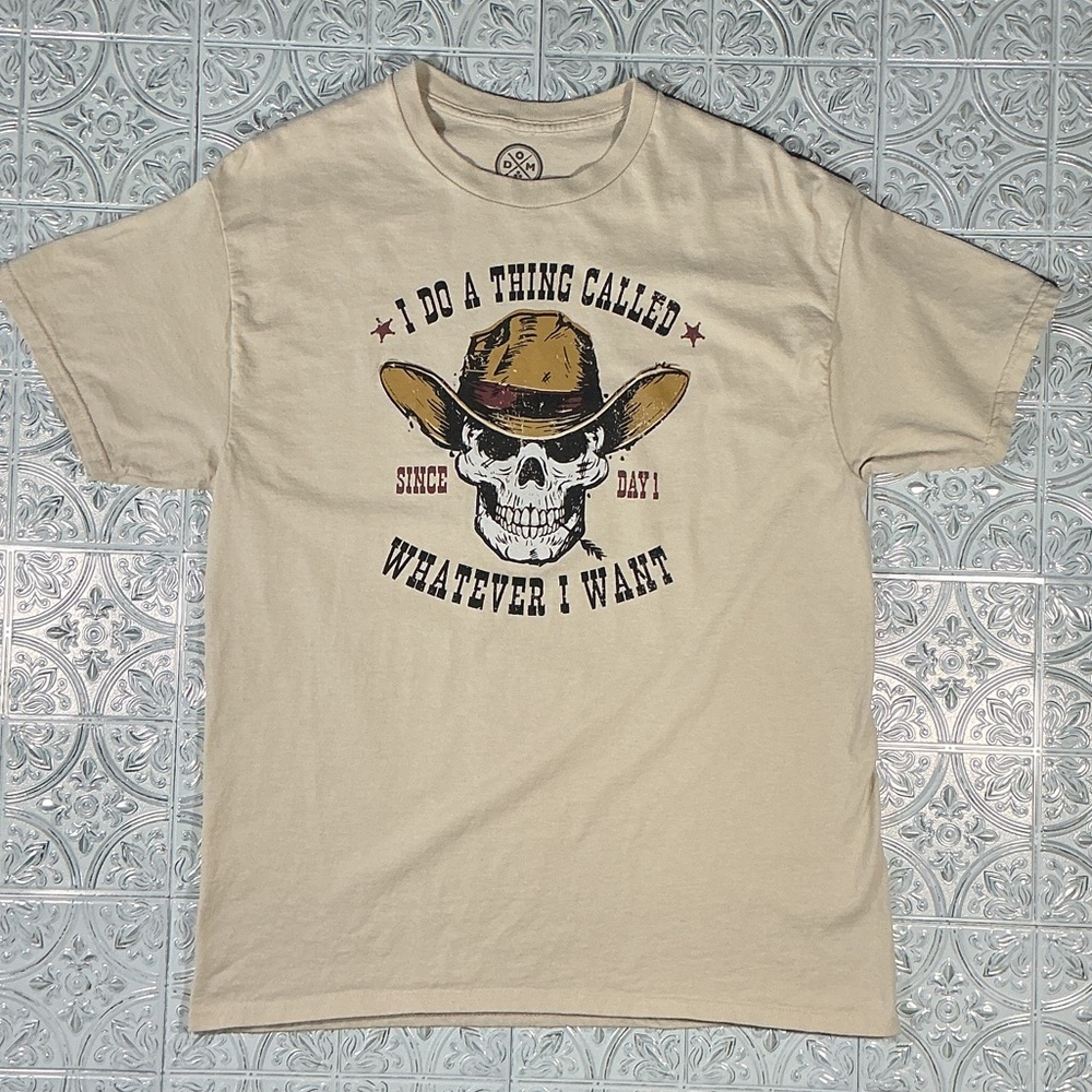 DOM Beige Cowboy Skull Graphic Tee Shirt L XL Western